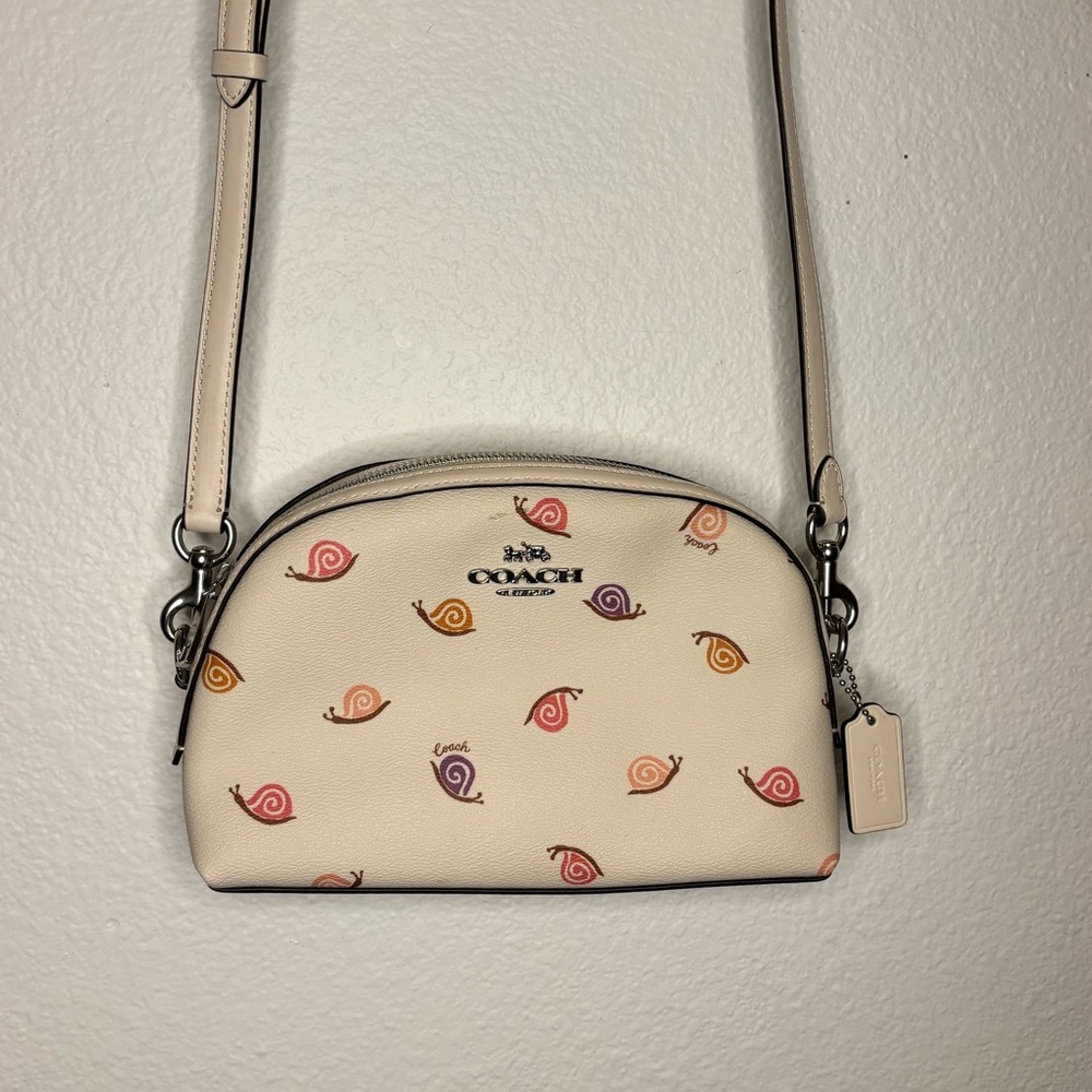 Coach CM193 Snail Print Dome Crossbody Ivory Pebbled Leather